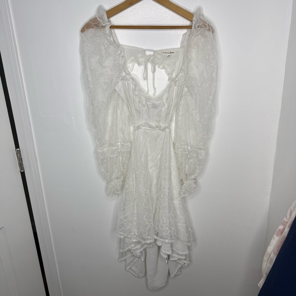 FOR LOVE & LEMONS White Lace Long Sleeve Cut Out Mini Dress - Picture 4 of 8
